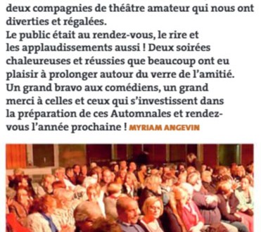 Automnales de théâtre. Myriam Angevin nominée pour l’Oscar du Bobard d’Or ?